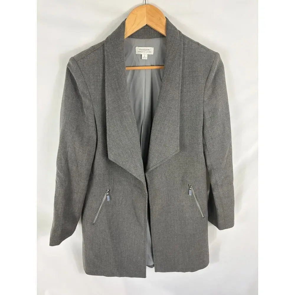 Tahari Longline Grey Blazer Size 6